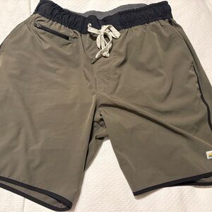Vuori “Banks” Olive Green Swim Shorts with Black Trim